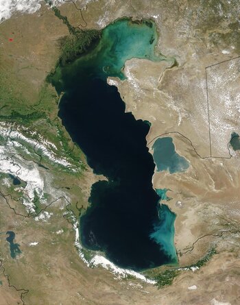 Kaspisches Meer auf dem Satellitenbild