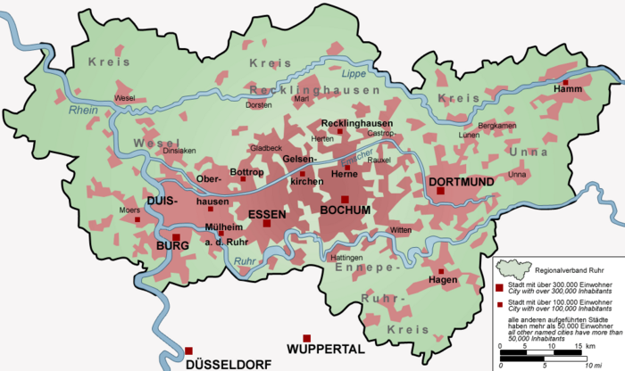 Ruhrgebiet Karte mit Städten