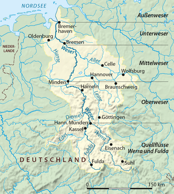 Karte, Einzugsgebiet Weser