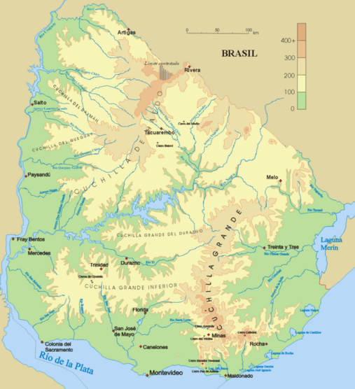 Uruguay: Topografische Karte