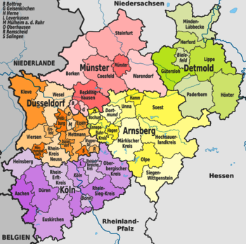 Städte in den Regierungsbezirken in NRW