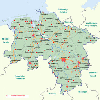 Lage von Osnabrück in Niedersachsen