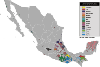 Karte der meist gesprochenen indigenen Sprachen in Mexiko
