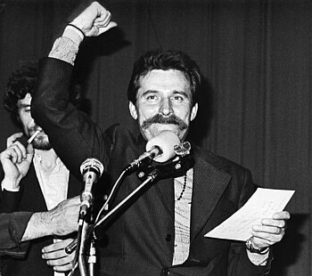 Lech Walesa während des Streiks auf der Lenin-Werft im August 1980