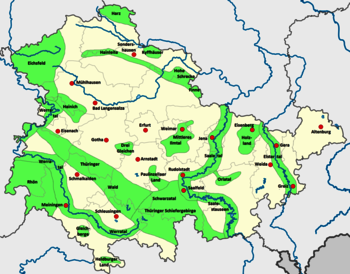 Karte, Tourismusregionen Thüringen