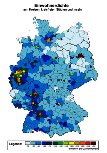 Karte der Einwohnerdichte in Deutschland