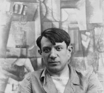 Picasso und der Kubismus: Einfluss aus Gabun Picasso vor einem kubistischen Gemälde